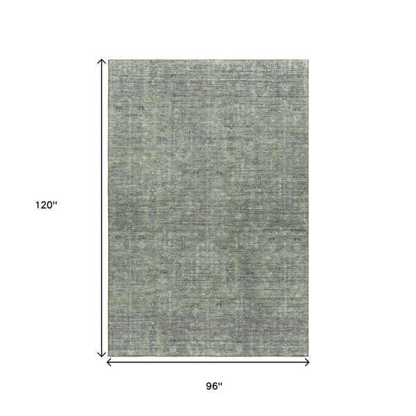 HomeRoots 8' X 10' Southwestern Green and Gray Area Rug - Washable, UV Protected, Stylish and Durable Design 665419