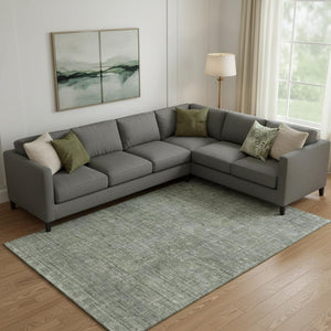 HomeRoots 9' X 12' Southwestern Green & Gray Area Rug – Washable, UV-Protected, Stain-Resistant Design for Home 665420