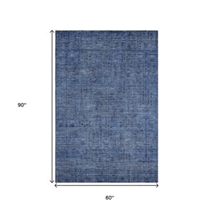 HomeRoots 5' X 8' Southwestern Navy Blue & Gray Area Rug - Durable, Stain-Resistant, UV-Protected Design 665423