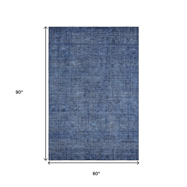 HomeRoots 5' X 8' Southwestern Navy Blue & Gray Area Rug - Durable, Stain-Resistant, UV-Protected Design 665423