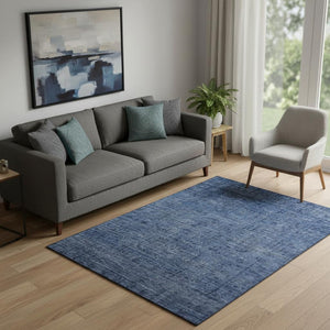HomeRoots 5' X 8' Southwestern Navy Blue & Gray Area Rug - Durable, Stain-Resistant, UV-Protected Design 665423