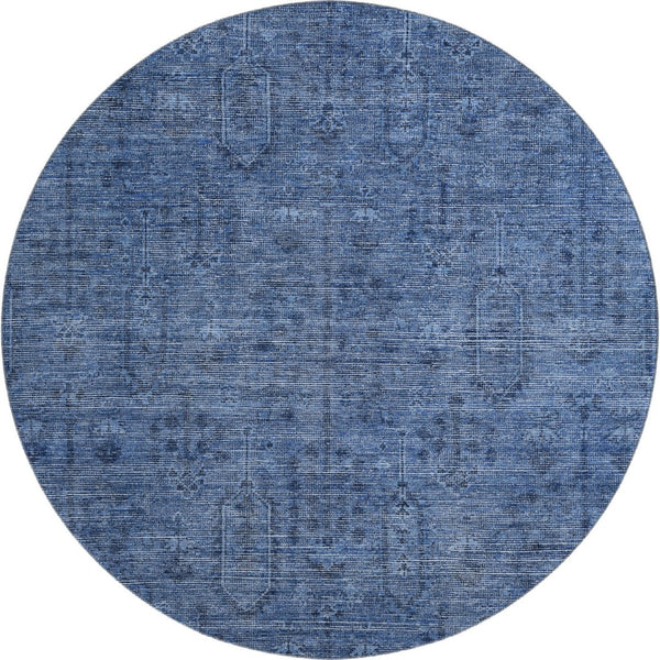 HomeRoots 8' Navy Blue & Gray Southwestern Washable Round Rug - UV Protected, Durable Design for Any Space 665424