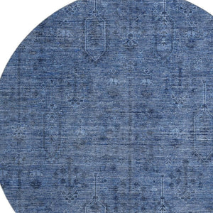 HomeRoots 8' Navy Blue & Gray Southwestern Washable Round Rug - UV Protected, Durable Design for Any Space 665424
