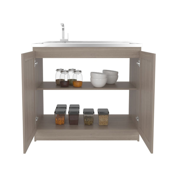 English Elm Zurich Freestanding Utility Sink with Black Cabinet Two Shelves for Laundry Garage B070S00370