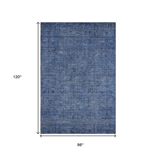 HomeRoots 8' X 10' Navy Blue & Gray Southwestern Area Rug - Washable, UV Protected, Stain Resistant Design 665425