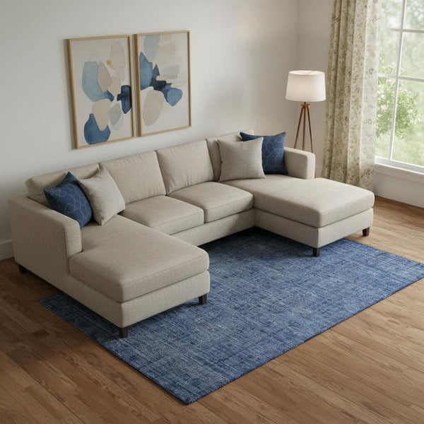 HomeRoots 8' X 10' Navy Blue & Gray Southwestern Area Rug - Washable, UV Protected, Stain Resistant Design 665425
