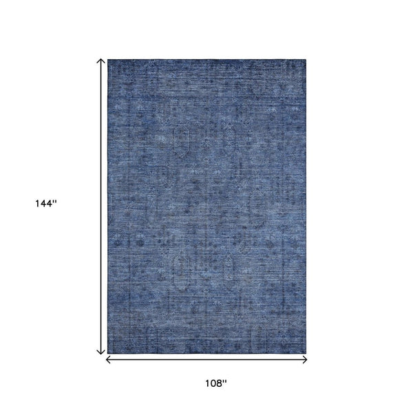 HomeRoots 9' X 12' Navy Blue and Gray Southwestern Washable Area Rug - Stain Resistant & UV Protected Elegance 665426
