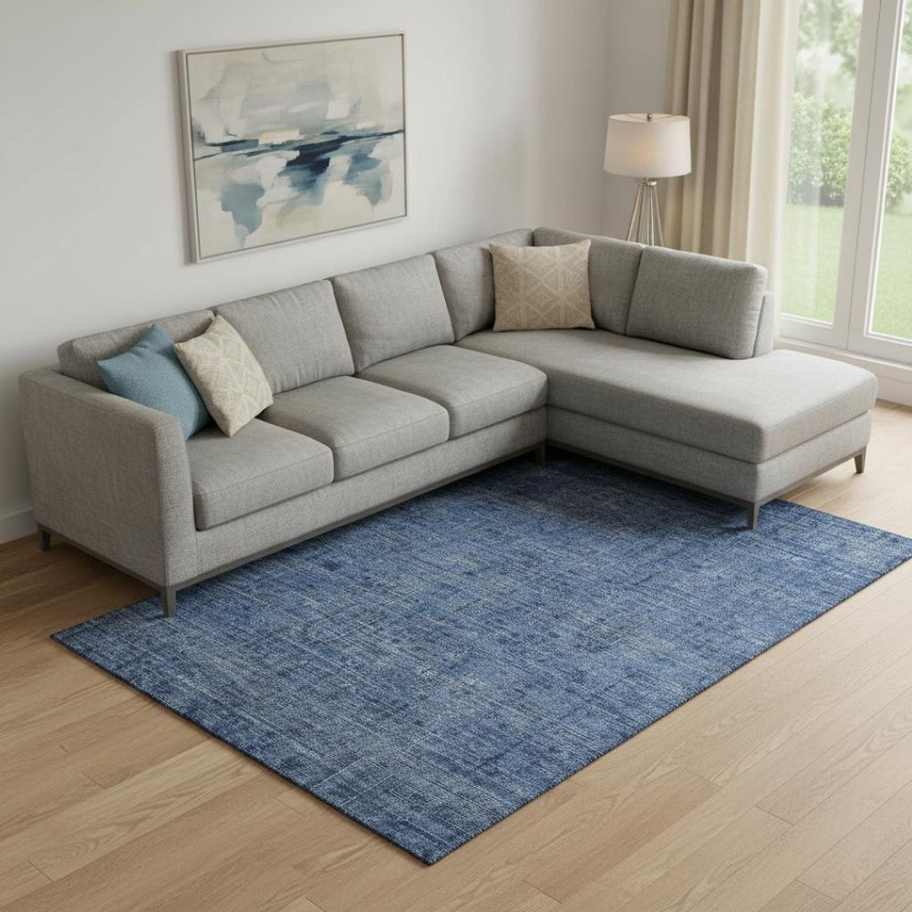 HomeRoots 9' X 12' Navy Blue and Gray Southwestern Washable Area Rug - Stain Resistant & UV Protected Elegance 665426