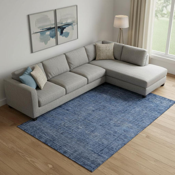 HomeRoots 10' X 14' Navy Blue & Gray Southwestern Washable Area Rug – UV Protected, Stain-Resistant & Stylish! 665427