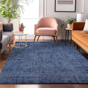 HomeRoots 10' X 14' Navy Blue & Gray Southwestern Washable Area Rug – UV Protected, Stain-Resistant & Stylish! 665427