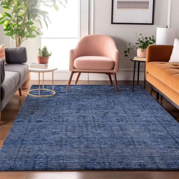 HomeRoots 10' X 14' Navy Blue & Gray Southwestern Washable Area Rug – UV Protected, Stain-Resistant & Stylish! 665427