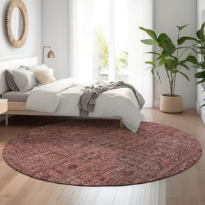 HomeRoots 8' Southwestern-Inspired Round Rug in Rust & Gray - Washable, UV-Protected, Durable & Stylish Decor! 665430