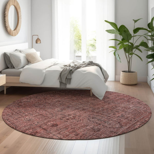 HomeRoots 8' Southwestern-Inspired Round Rug in Rust & Gray - Washable, UV-Protected, Durable & Stylish Decor! 665430