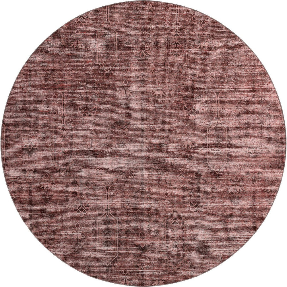 HomeRoots 8' Southwestern-Inspired Round Rug in Rust & Gray - Washable, UV-Protected, Durable & Stylish Decor! 665430