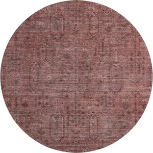 HomeRoots 8' Southwestern-Inspired Round Rug in Rust & Gray - Washable, UV-Protected, Durable & Stylish Decor! 665430