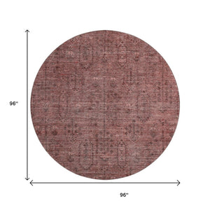 HomeRoots 8' Southwestern-Inspired Round Rug in Rust & Gray - Washable, UV-Protected, Durable & Stylish Decor! 665430