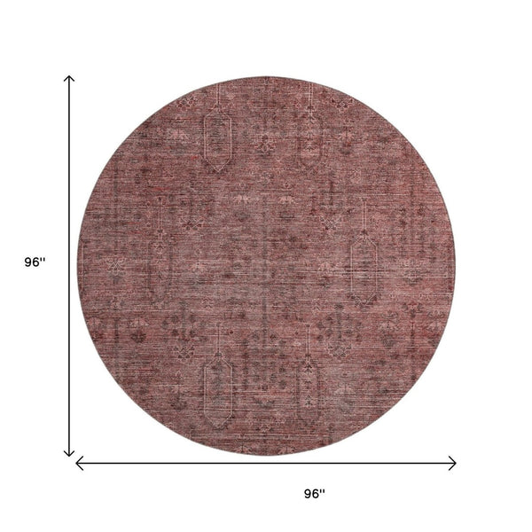 HomeRoots 8' Southwestern-Inspired Round Rug in Rust & Gray - Washable, UV-Protected, Durable & Stylish Decor! 665430