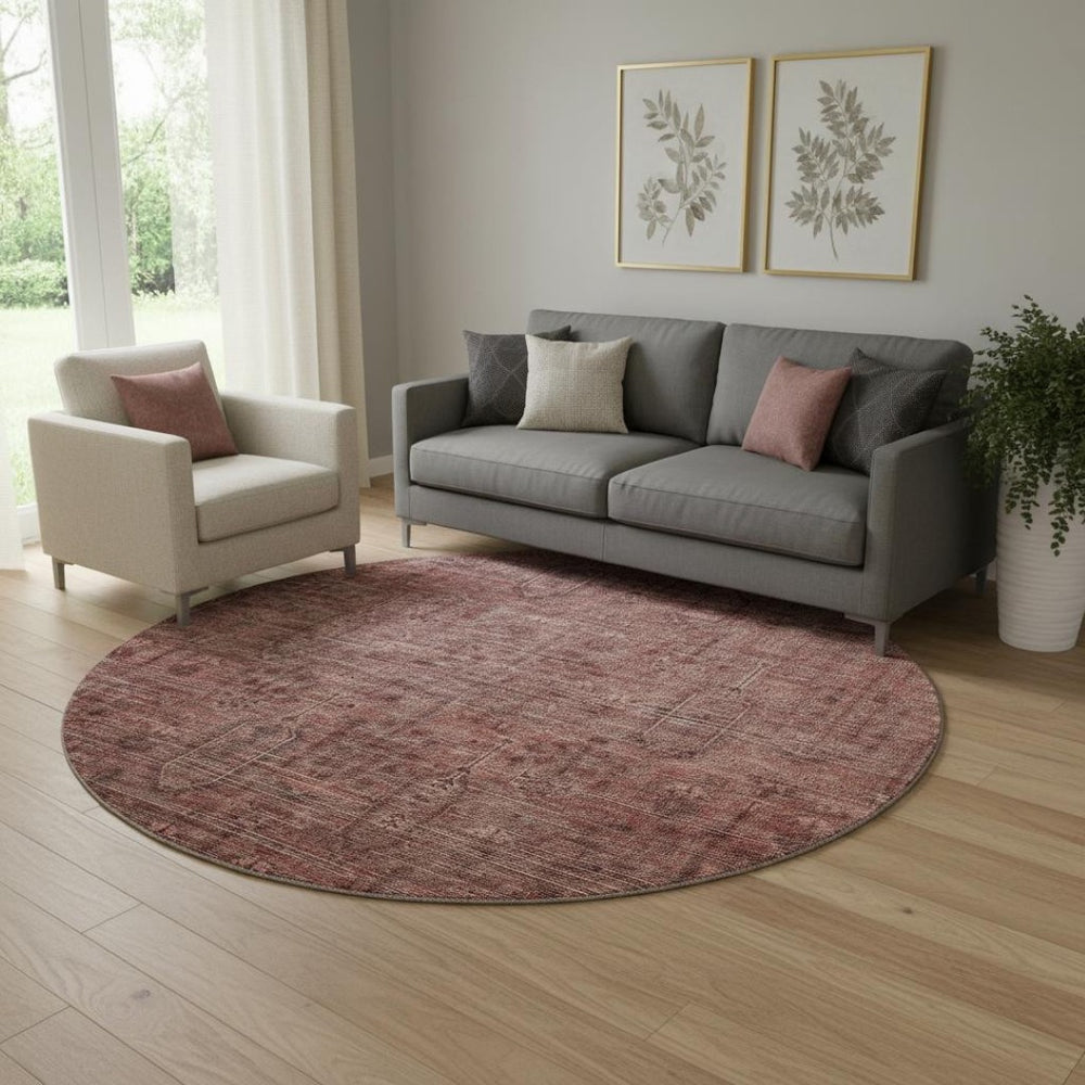 HomeRoots 8' Southwestern-Inspired Round Rug in Rust & Gray - Washable, UV-Protected, Durable & Stylish Decor! 665430