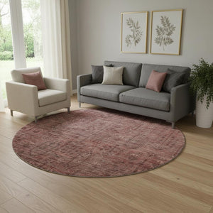 HomeRoots 8' Southwestern-Inspired Round Rug in Rust & Gray - Washable, UV-Protected, Durable & Stylish Decor! 665430