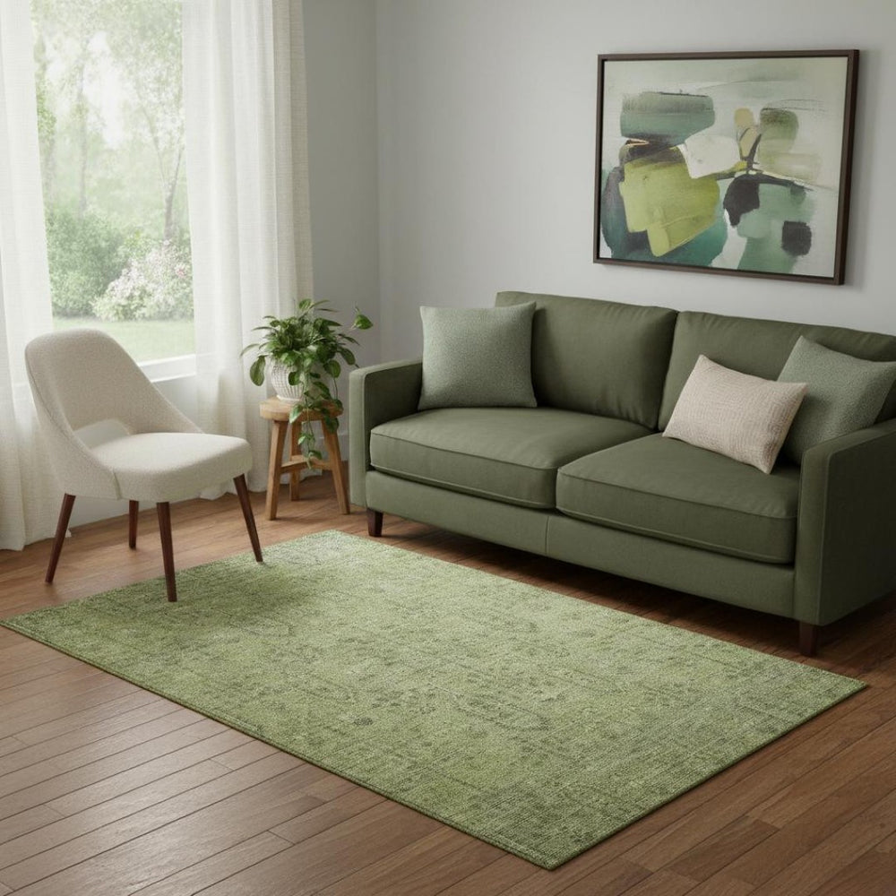 HomeRoots 5' X 8' Sage and Green Southwestern Area Rug – Washable, UV-Protected, Stylish for Modern Homes 665435
