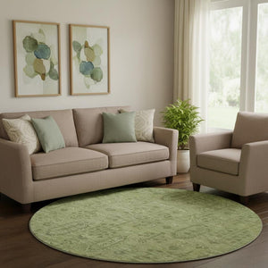 HomeRoots 8' Sage and Green Southwestern Washable Round Rug - Durable, UV-Protected, and Stain-Resistant Design 665436