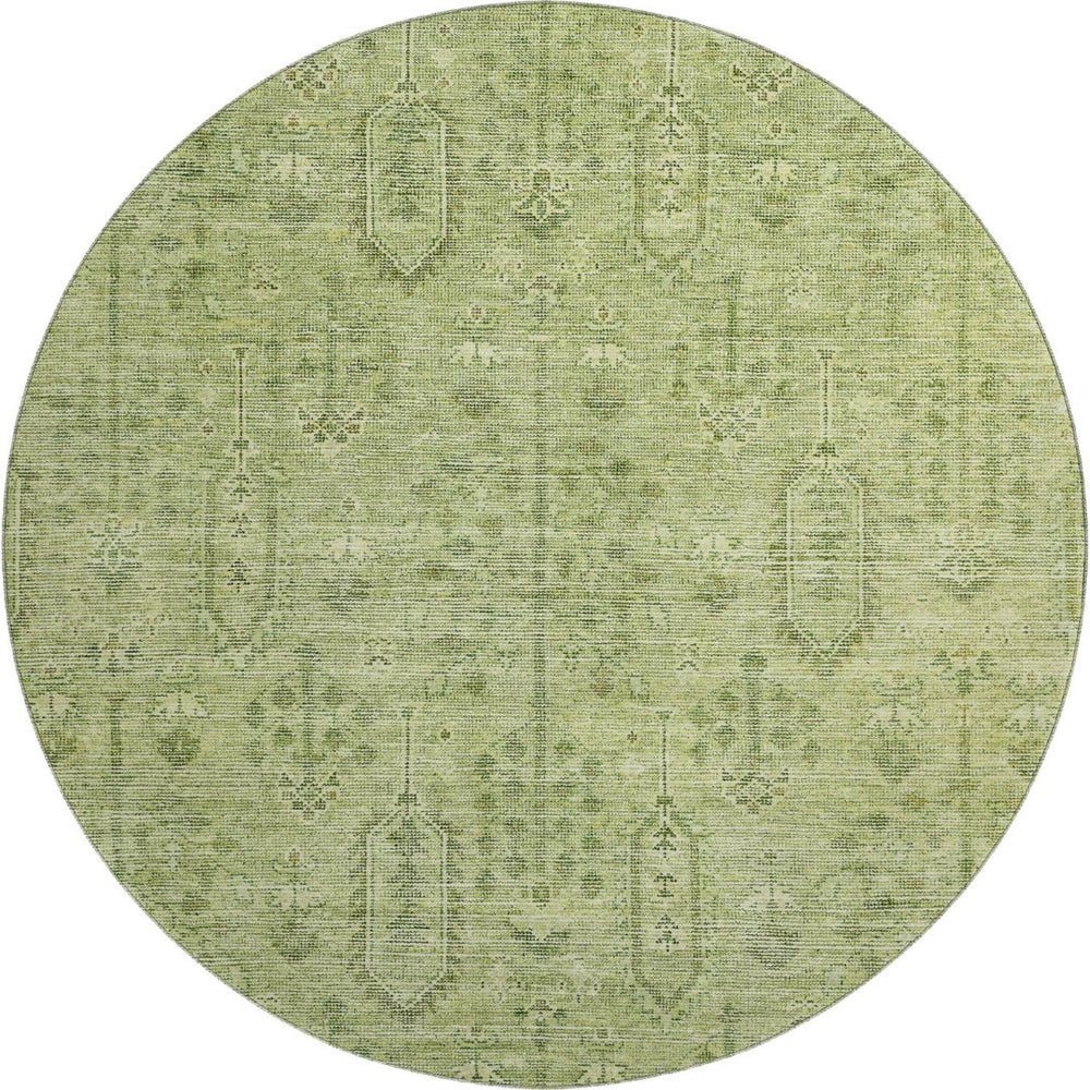 HomeRoots 8' Sage and Green Southwestern Washable Round Rug - Durable, UV-Protected, and Stain-Resistant Design 665436
