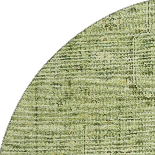 HomeRoots 8' Sage and Green Southwestern Washable Round Rug - Durable, UV-Protected, and Stain-Resistant Design 665436