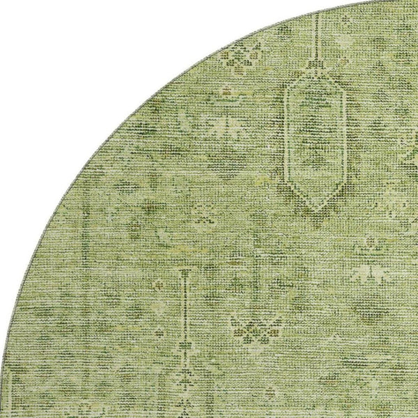 HomeRoots 8' Sage and Green Southwestern Washable Round Rug - Durable, UV-Protected, and Stain-Resistant Design 665436