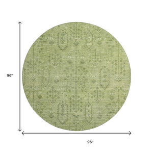 HomeRoots 8' Sage and Green Southwestern Washable Round Rug - Durable, UV-Protected, and Stain-Resistant Design 665436