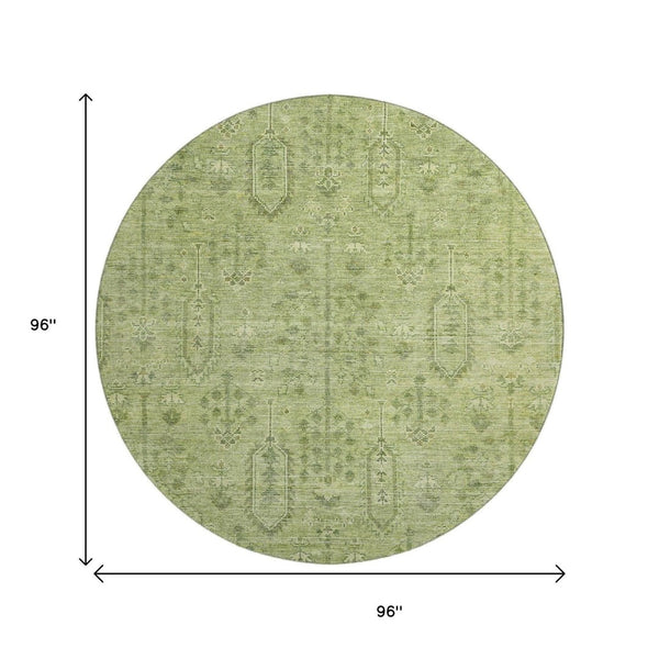 HomeRoots 8' Sage and Green Southwestern Washable Round Rug - Durable, UV-Protected, and Stain-Resistant Design 665436