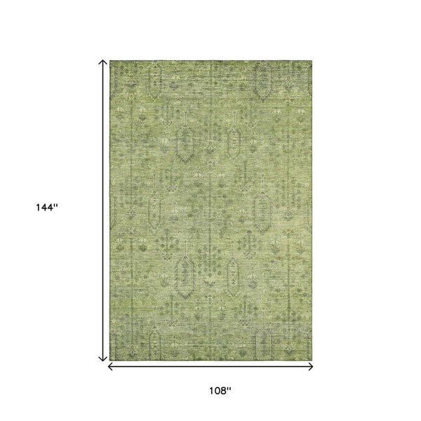 HomeRoots 9' X 12' Sage Green Southwestern Area Rug - Washable, UV Protected, Stylish & Stain Resistant Design 665438