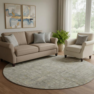 HomeRoots 8' Southwestern Round Rug in Taupe Gray & Beige - Washable, UV Protected, Durable & Stylish Decor 665442