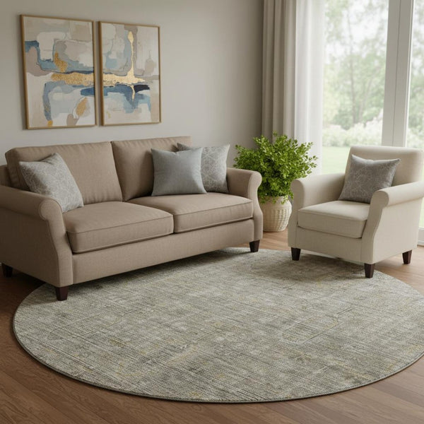 HomeRoots 8' Southwestern Round Rug in Taupe Gray & Beige - Washable, UV Protected, Durable & Stylish Decor 665442