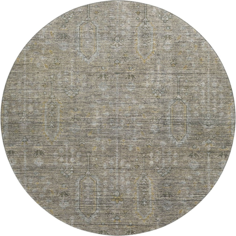 HomeRoots 8' Southwestern Round Rug in Taupe Gray & Beige - Washable, UV Protected, Durable & Stylish Decor 665442
