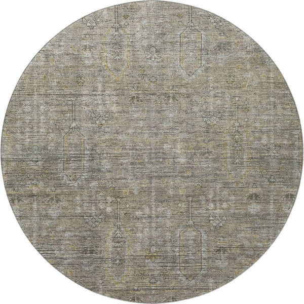 HomeRoots 8' Southwestern Round Rug in Taupe Gray & Beige - Washable, UV Protected, Durable & Stylish Decor 665442