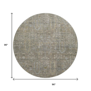 HomeRoots 8' Southwestern Round Rug in Taupe Gray & Beige - Washable, UV Protected, Durable & Stylish Decor 665442