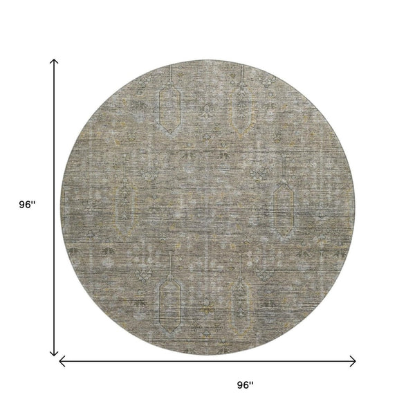 HomeRoots 8' Southwestern Round Rug in Taupe Gray & Beige - Washable, UV Protected, Durable & Stylish Decor 665442