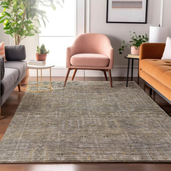 HomeRoots 10' X 14' Taupe Gray Beige Southwestern Area Rug - Durable, Stain Resistant with UV Protection! 665445
