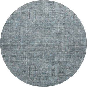HomeRoots 8' Teal And Gray Southwestern Washable Round Rug - UV Resistant, Durable, Perfect for High-Traffic Areas 665448