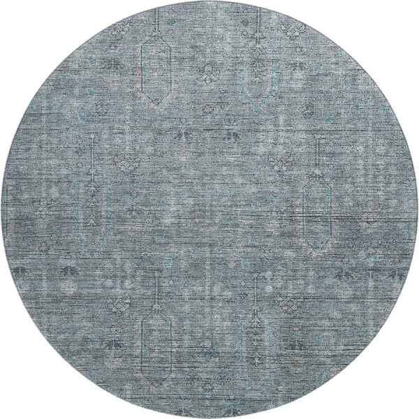 HomeRoots 8' Teal And Gray Southwestern Washable Round Rug - UV Resistant, Durable, Perfect for High-Traffic Areas 665448