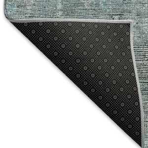 HomeRoots 8' Teal And Gray Southwestern Washable Round Rug - UV Resistant, Durable, Perfect for High-Traffic Areas 665448