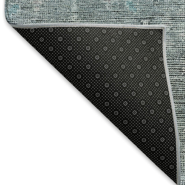 HomeRoots 8' Teal And Gray Southwestern Washable Round Rug - UV Resistant, Durable, Perfect for High-Traffic Areas 665448