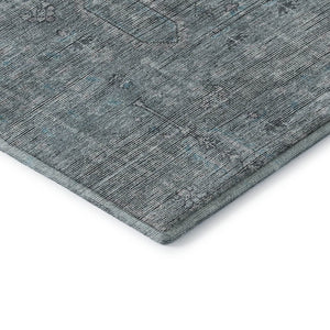 HomeRoots 8' Teal And Gray Southwestern Washable Round Rug - UV Resistant, Durable, Perfect for High-Traffic Areas 665448