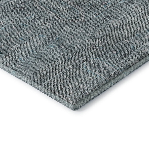 HomeRoots 8' Teal And Gray Southwestern Washable Round Rug - UV Resistant, Durable, Perfect for High-Traffic Areas 665448