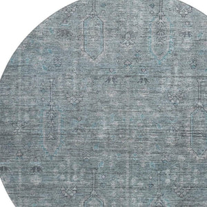 HomeRoots 8' Teal And Gray Southwestern Washable Round Rug - UV Resistant, Durable, Perfect for High-Traffic Areas 665448