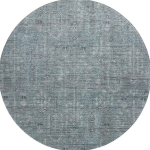 HomeRoots 8' Teal And Gray Southwestern Washable Round Rug - UV Resistant, Durable, Perfect for High-Traffic Areas 665448