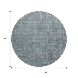 HomeRoots 8' Teal And Gray Southwestern Washable Round Rug - UV Resistant, Durable, Perfect for High-Traffic Areas 665448