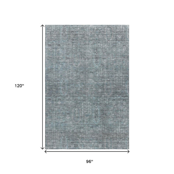 HomeRoots 8' X 10' Southwestern Teal & Gray Washable Area Rug with UV Protection - Durable & Stylish Accent! 665449