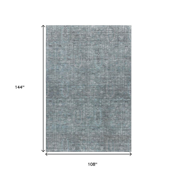 HomeRoots 9' X 12' Teal & Gray Southwestern Washable Area Rug - Stain Resistant, UV Protected, Durable Design 665450