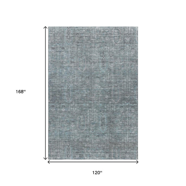 HomeRoots 10' X 14' Teal and Gray Southwestern Area Rug - Washable, UV Protected, and Stain Resistant Design! 665451
